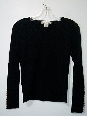 Robert Kitchen Black V-neck Colourful Button Long Sleeve Sweater